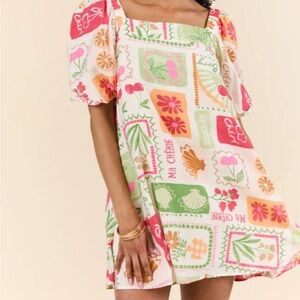 Pink Lily Multicolor Flower Print Mini Dress